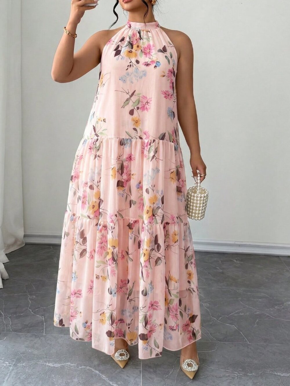Multicolor Boho Women's Plus Size Floral Maxi Dress - Picture 3 of 7